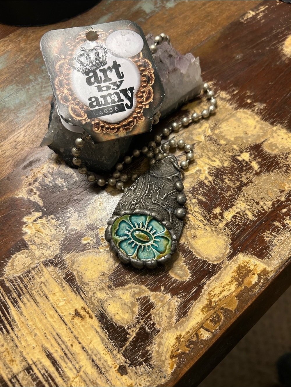 Art by Amy Turquoise Floral Teardrop Pendant Necklace